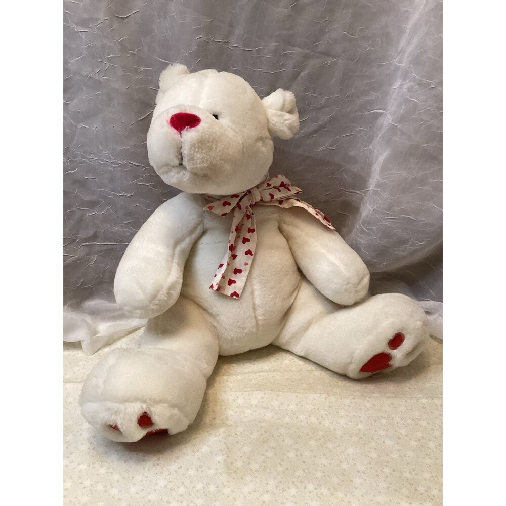 Boyds Bear O Howie LUVSYA Valentines White Bear Cuddle Soft Red Hearts Feet